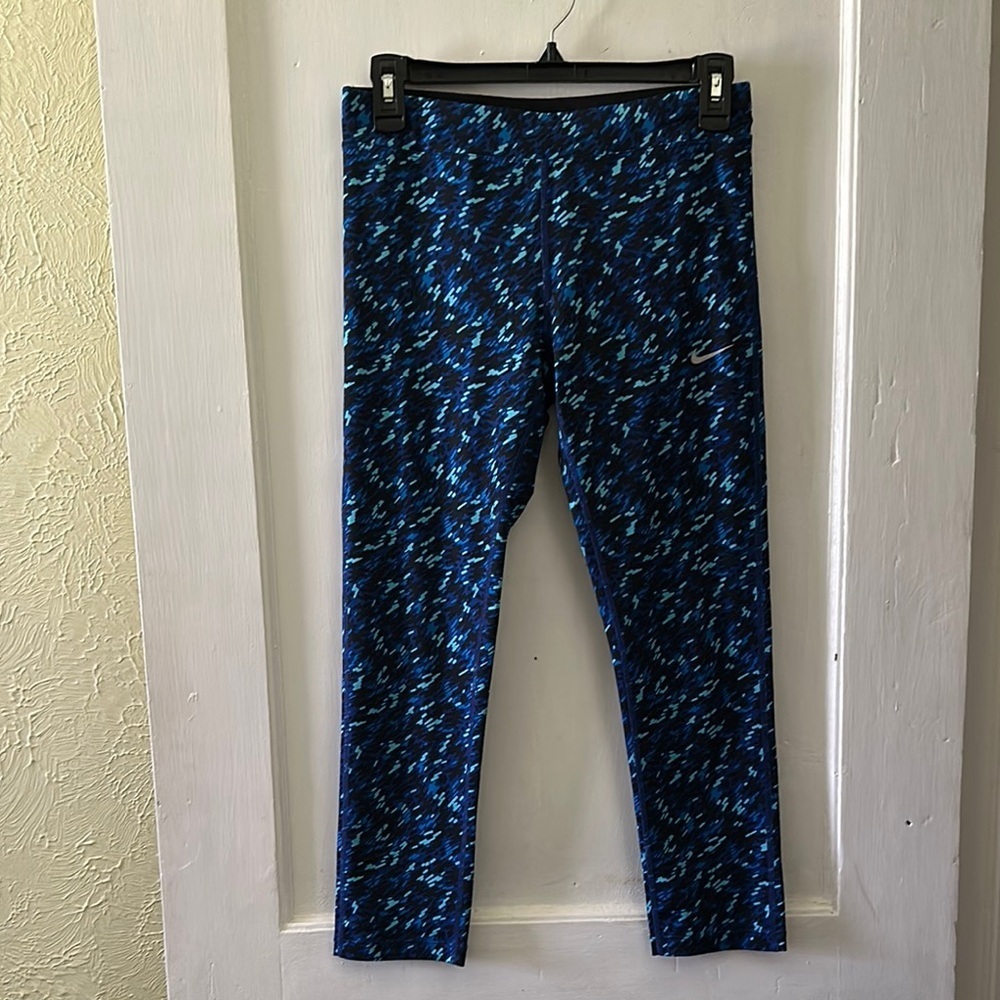 Nike Dri-Fit Blue Printed Athletic Workout Crop Leggings